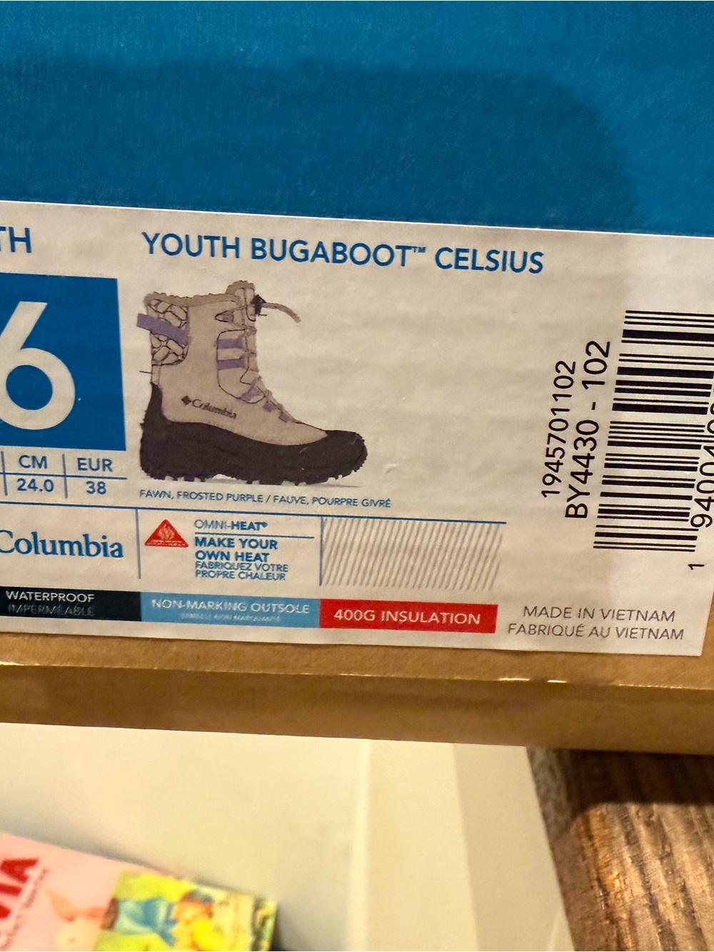 Columbia Youth Bugaboot Celsius Boots - Fawn with Frosted Purple